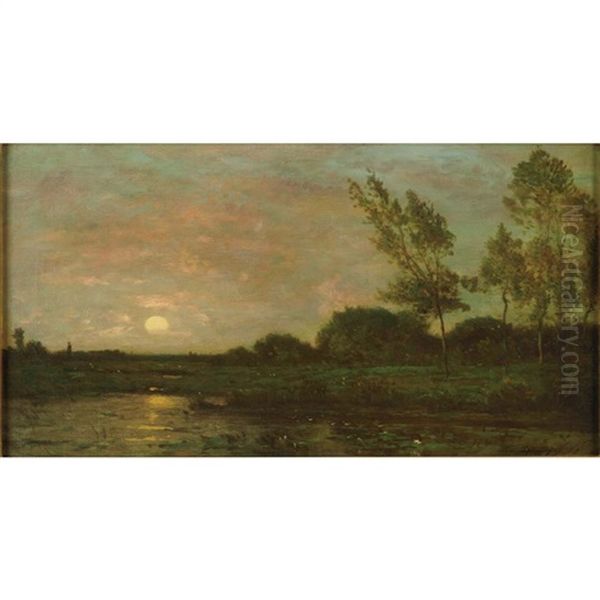 Coucher De Soleil Sur La Riviere, L'oise Oil Painting by Charles Francois Daubigny