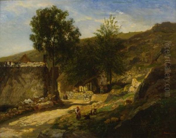 Entrance To The Village Oil Painting by Charles Francois Daubigny