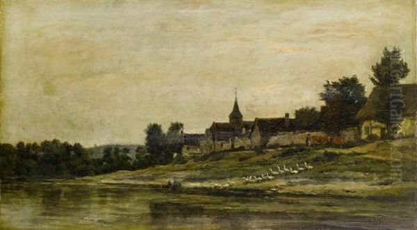 La Seine A Portefoie Oil Painting by Charles Francois Daubigny