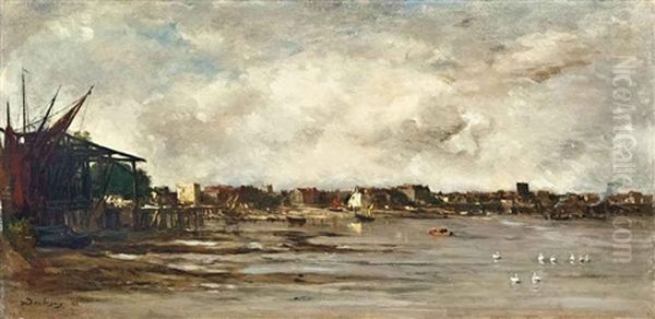 Le Port De Dieppe Oil Painting by Charles Francois Daubigny