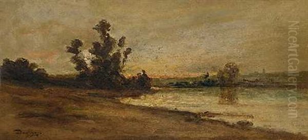 Abendliche Flusslandschaft Oil Painting by Charles Francois Daubigny