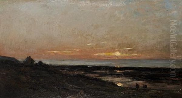 Maree Basse A Villerville Oil Painting by Charles Francois Daubigny