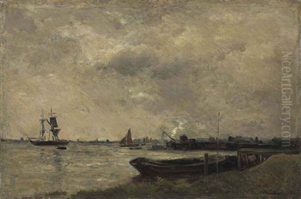 Les Bords De La Tamise, Temps Gris Oil Painting by Charles Francois Daubigny