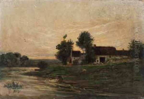 Paysage Anime Sur Les Bord De L'oise Oil Painting by Charles Francois Daubigny