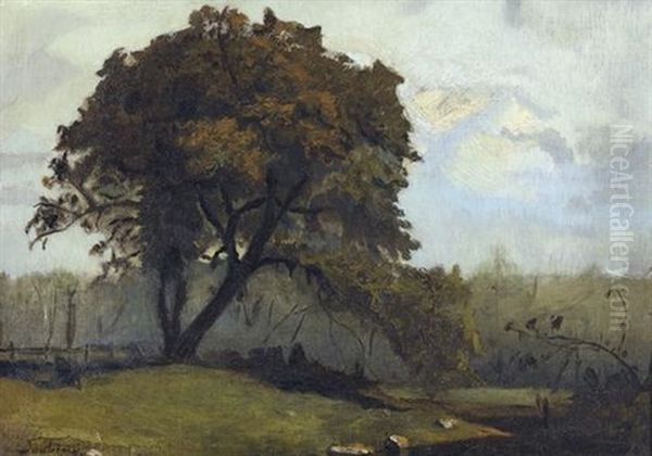 Landschaftspartie Mit Baum Oil Painting by Charles Francois Daubigny