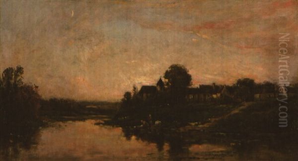 Bord De La Seine A Portejoie Oil Painting by Charles Francois Daubigny