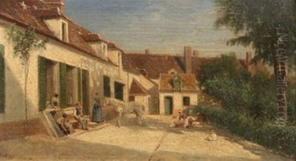 La Cour De Ferme Oil Painting by Charles Francois Daubigny