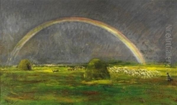 Schafe In Landschaft Mit Regenbogen Oil Painting by Charles Francois Daubigny