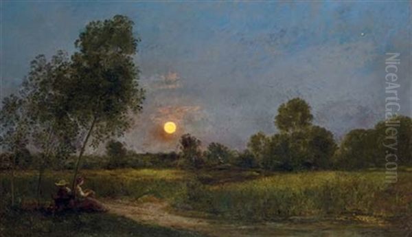 Lever De Lune - Moonrise Oil Painting by Charles Francois Daubigny