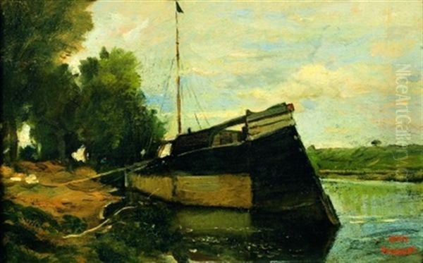 Peniche Sur L'oise (auvers) by Charles Francois Daubigny