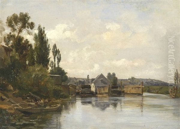 Flusslandschaft Mit Boot Oil Painting by Charles Francois Daubigny