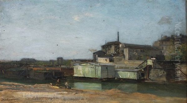 Bateau Lavoir Oil Painting by Charles Francois Daubigny