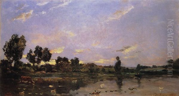 Landschaft Mit Gewasser Oil Painting by Charles Francois Daubigny