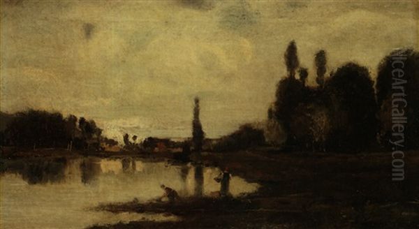 Flusslandschafft Mit Wascherinnen Oil Painting by Charles Francois Daubigny