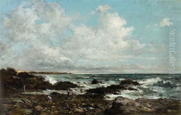 Kustenpartie Mit Krevettensammlerinnen Oil Painting by Charles Francois Daubigny