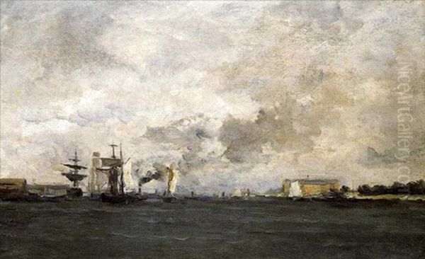 View Of The Thames Oil Painting by Charles Francois Daubigny