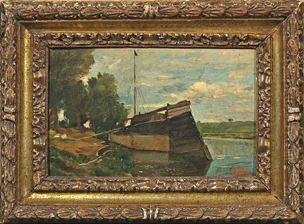 Flusslandschaft Mit Einem Schleppkahn Oil Painting by Charles Francois Daubigny