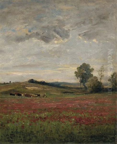 Champs De Coquelicots, Vaux Oil Painting by Charles Francois Daubigny