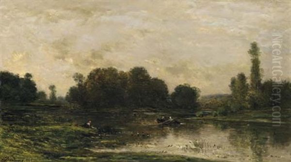 Les Bords De L'oise, Ile De Vaux Oil Painting by Charles Francois Daubigny