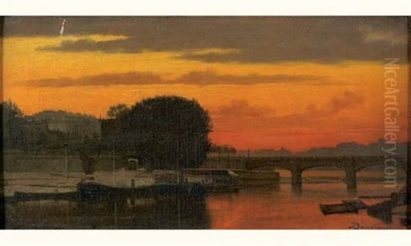 Coucher De Soleil Oil Painting by Charles Francois Daubigny