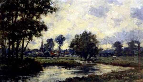 Quiet River Outside Village Oil Painting by Charles Francois Daubigny