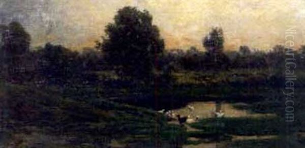 Woodland Pond Oil Painting by Charles Francois Daubigny