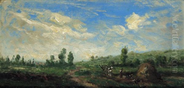 Weite Landschaft Mit Zwei Frauen Bei Der Feldarbeit Oil Painting by Charles Francois Daubigny