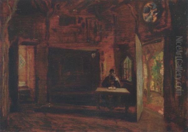 Interieur De Ferme Ou Portrait De Ravier (?) Oil Painting by Charles Francois Daubigny