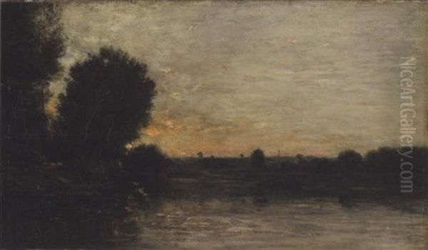 A River Landscape (les Bords De L'oise?) Oil Painting by Charles Francois Daubigny