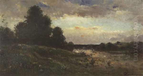 Evening By The River Oil Painting by Charles Francois Daubigny