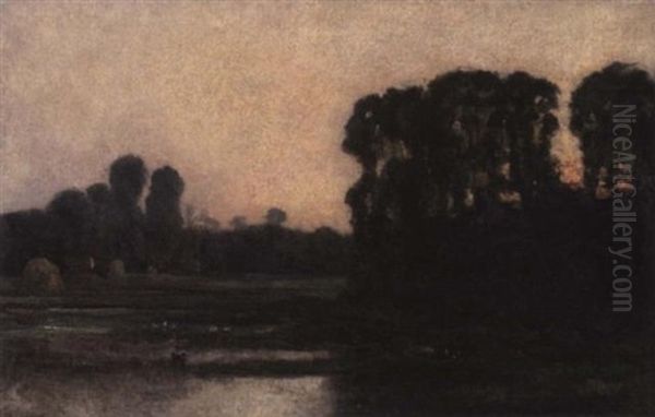 Sunset By The Stream Oil Painting by Charles Francois Daubigny