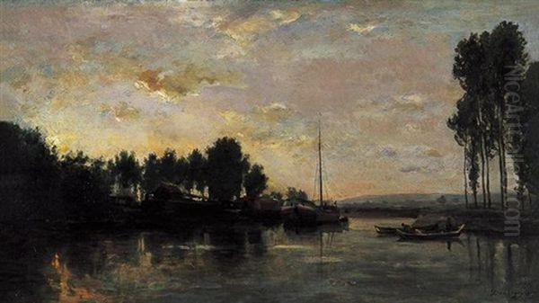 Bateaux Sur L'oise Oil Painting by Charles Francois Daubigny