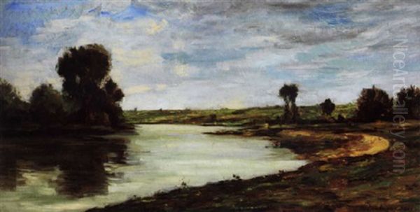 Weite Flusslandschaft Mit Baumen Oil Painting by Charles Francois Daubigny