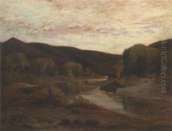 A River In The Hills Oil Painting by Charles Francois Daubigny