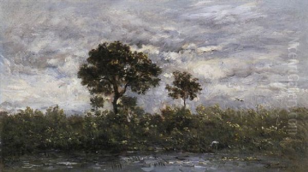 La Mare Aux Cigognes Oil Painting by Charles Francois Daubigny