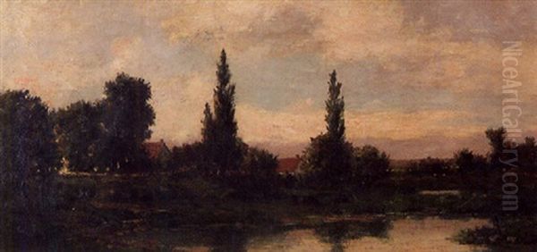 Landscape With Poplars Oil Painting by Charles Francois Daubigny