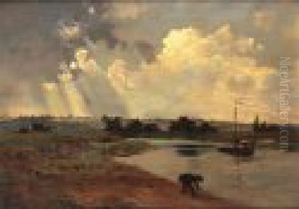 Au Bord De La Riviere Oil Painting by Charles Francois Daubigny