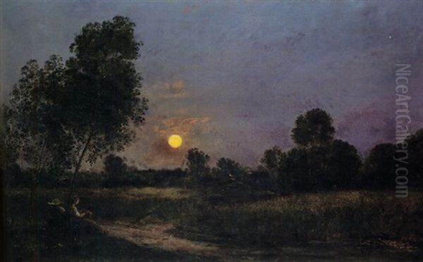 Lever De Lune Oil Painting by Charles Francois Daubigny