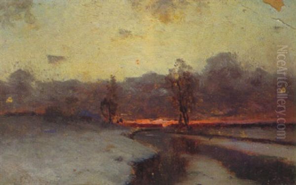 Verschneite Flusslandschaft Oil Painting by Charles Francois Daubigny