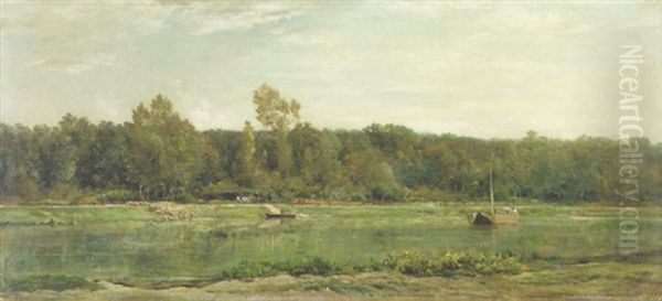 A River Landscape Oil Painting by Charles Francois Daubigny