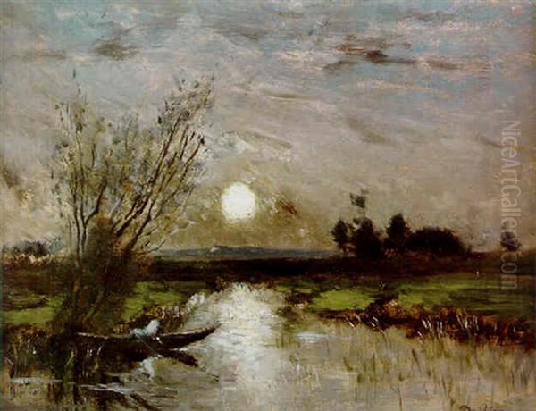 L'etang Au Crepuscule Oil Painting by Charles Francois Daubigny