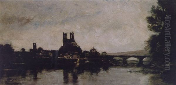 Mantes La Jolie Oil Painting by Charles Francois Daubigny