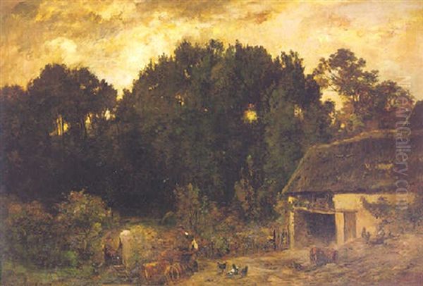 Le Tonnelier (the Barrelmaker) Oil Painting by Charles Francois Daubigny