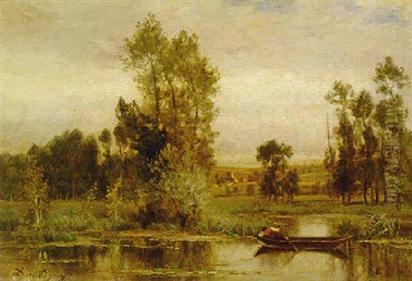 Barque Sur L'etang Oil Painting by Charles Francois Daubigny