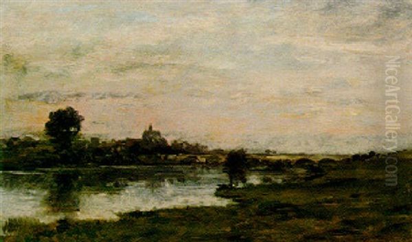 Le Pont De Mantes Oil Painting by Charles Francois Daubigny