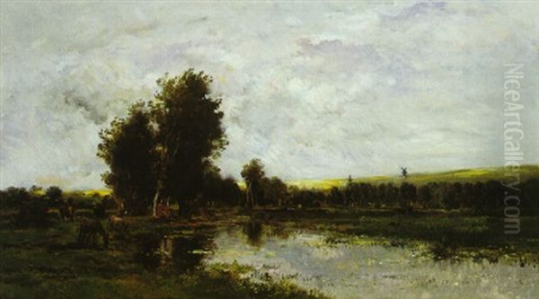 Paturage Au Bord De La Riviere Oil Painting by Charles Francois Daubigny