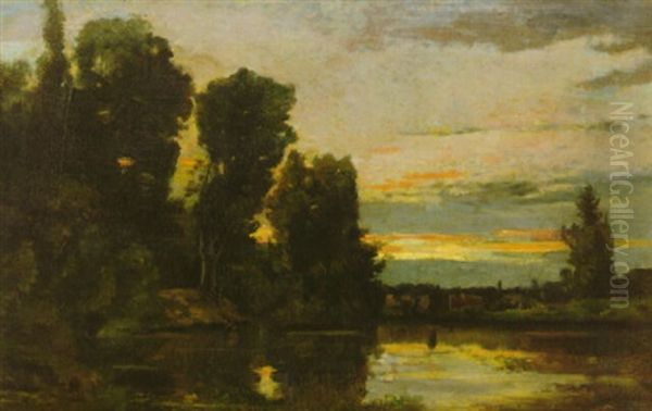 Bords De Riviere, Le Soir Oil Painting by Charles Francois Daubigny