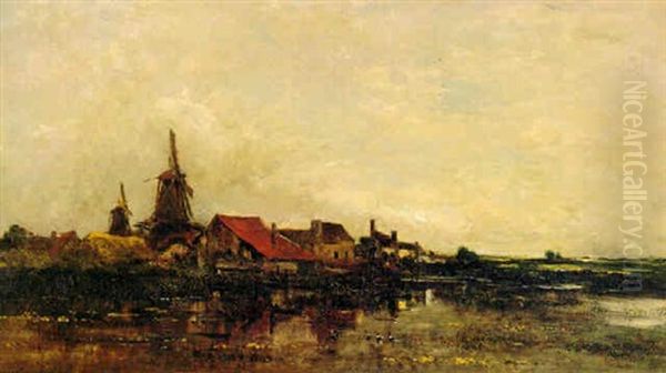 La Meuse A Dordrecht Oil Painting by Charles Francois Daubigny