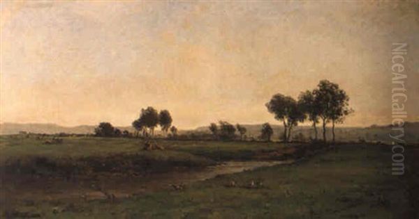 Watermeadows Oil Painting by Charles Francois Daubigny