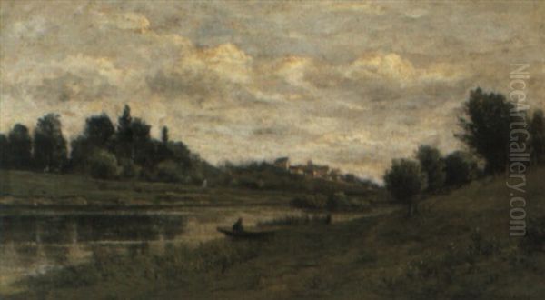 A River Landscape Oil Painting by Charles Francois Daubigny